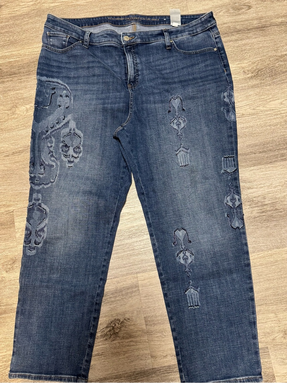 Chico's Dark Blue Embroidered Cropped Jeans